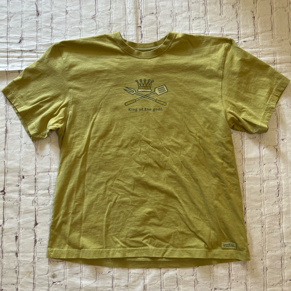 Life is Good Men's Olive Green Graphic “King of the Grill” T-Shirt  Cotton XL